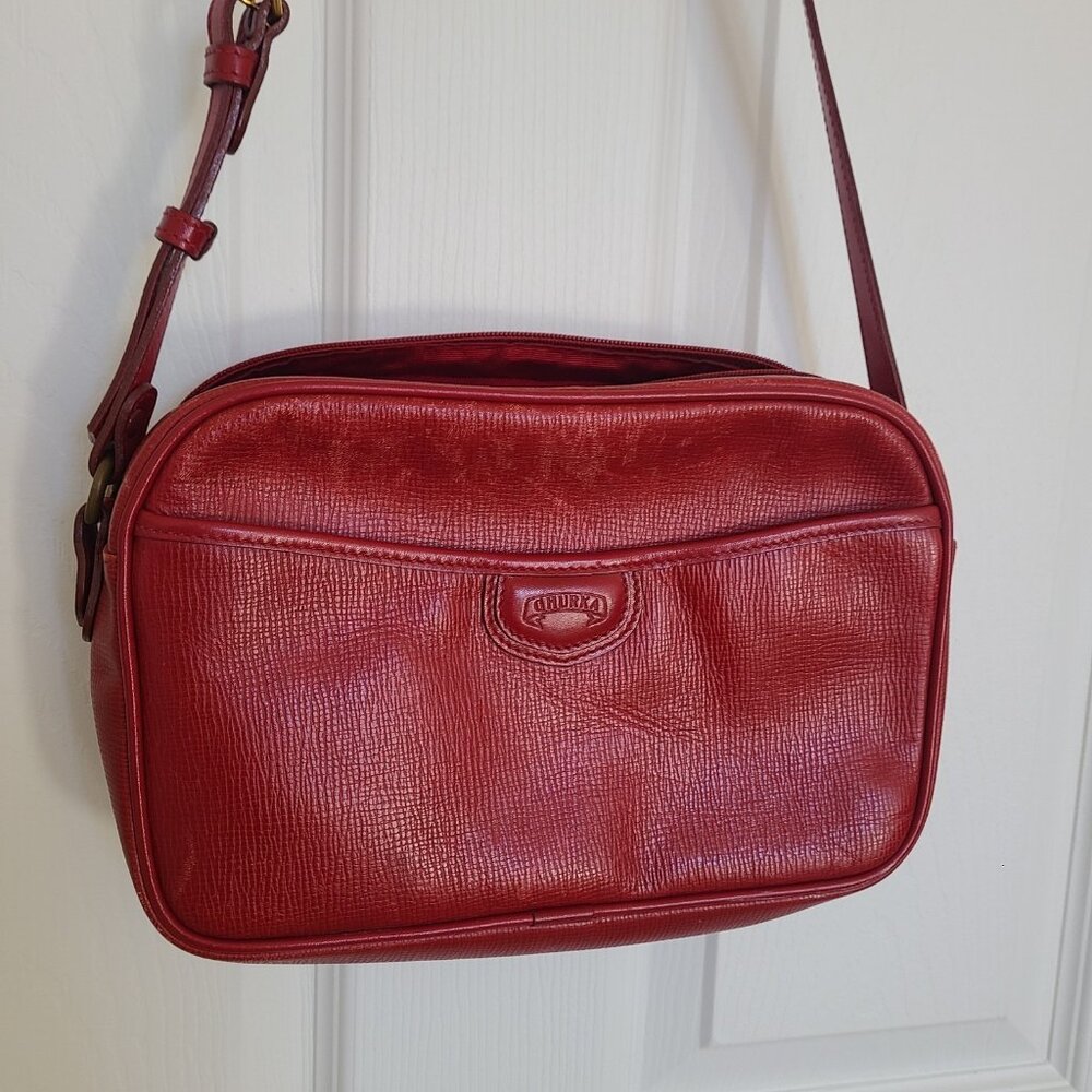 Ghurka Camera Bag Red Leather Zip Top Shoulder Bag